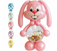 51.18" Easter Basket Balloons, Giant Easter Bunny Balloon Candy Storage Kit, Rabbit Shaped Balloon Candy Storage with Transparent Belly for Candy/Decor, Easter Party Decoration & Gift (C)