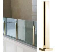 51.2in Modern Glass Balustrade with Gold Matte Posts | Tempered Square Panels | Stylish Deck Railing Clamp | Contemporary Porch Guardrail & Fence System