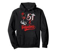 51 And Fabulous Queen Happy 51st Birthday Rose Red Wine Pullover Hoodie