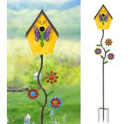 51” Bird Houses Stake for Outside, Metal Wild Bird Feeder Birdhouse Stake Pole with Butterfly Design Outdoor Decorations for Patio, Backyard, Garden