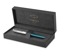 Parker 51 Fountain Pen | Teal Blue Barrel with Chrome Trim | Fine Nib with Black Ink Cartridge | Gift Box