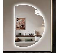 51" Frameless LED Bathroom Mirror Touch Switch Anti-Fog 3 Color Backlight Multi-Functional Demi-Circle Design for Modern Bathrooms