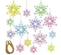 51 Pcs Acrylic Christmas Ornaments, Colorful Snowflake Ornament Set, Hanging Snowflakes Decors from Ceiling, Pastel Ornaments for Christmas Tree Windows Fireplace Wedding Party Winter Party