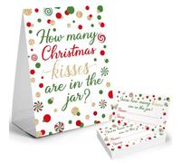 51 Pcs Christmas Games Cards Guess How Many Kisses Are in the Jar Merry Christmas Guessing Card Game for Adults Kids Teens Gifts Holiday Family Activity Winter Party Supplies Favors Xmas Decorations