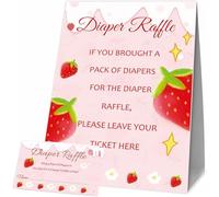 51 Pcs Pink Strawberry Diaper Raffle Tickets Standing Sign Baby Shower Games Kit A Berry Sweet Baby is On The Way Shower