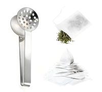51 Pcs Silvery Tea Bag Squeezer Tongs and Tea Bags Empty with Drawstring, Stainless Steel Teabag Squeezer Tool Multi Purpose Anti Slip Kitchen Pliers, Empty Teas Bags for Loose Teas and Coffee