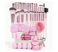 51-Piece Professional Makeup Kit in Pink, 30 Brushes with 21 Accessories Including Sponges and Eyelash Curler