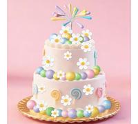 51-Piece Reusable Cake Decorations Set - Firework, Daisy & Ball Toppers with Pastel Colors for Birthday Party Cupcake Decorating