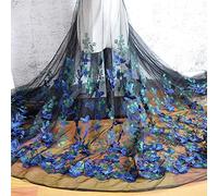 51" Width 3D Butterfly Floral Flower Embroidered Tulle Lace Fabric Mesh Lace Fabric by The Yard for DIY Handmade Clothing Wedding Dress Home Decor (3 Yard, Black Blue)