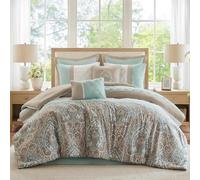 510 DESIGN All Season Down Alternative Bedding with Matching Shams, Decorative Pillow, Microfiber,Polyester, Shawnee Scrollwork Seafoam, King