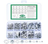 510 Pcs M2 M3 M4 M5 M6 Hex Nuts Set and Flat Washers for Screws: 255 Self Locking Nut Assortment + 255 Metal Washer Assorted Washers, Hex Lock Nutss Captive nuts and Lock washer Spacers