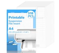 510 Pcs Printable A4 Suspension File Insert White 15×55mm Hanging File Inserts Paper Tab Inserts Suspension Files Tabs Filing Cabinet Suspension Files Label Insert for Hanging Folder（51pcs/Pack）