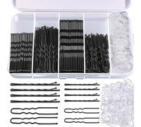 510 Pcs Styling Kit for Women, Black Bobby Pins & U-Shaped Hair Pins Bulk with Hair Nets & Rubber Bands for Buns, Braids & Updos