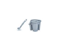 510290 Round Pot Dish Brush, Metallic, 5 x 4 x 21 cm & Eco 100% Recycled Plastic Cutlery Utensil Drainer Tray holder caddy with 4 compartment, Light