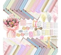 512 Pcs Flower Wrapping Paper Kit with 120 Sheets Waterproof Floral Wrapping Paper 3D Wreaths Butterfly Decoration Bouquets Ribbons Crafts for Mother's Day St