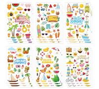 516pcs Hello Summer Stickers - 18 Sheets Happy Cartoon Vacation Decals - Pineapple, Sun, Pool Theme Hawaii Beach Stickers for Party Favors, Holiday, Scrapbook, Craft