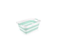 517934 Foldable Rectangular Laundry Basket, White & Aqua Haze, 45 litre