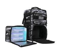 519 Fitness [Tactical All-Around] Modular Meal Prep Backpack - Grey Camouflage - Fits 17" Laptop - Removable Meal Part, Hydration Bladder, 3 Containers, 2 Ice Packs & US Flag Patch