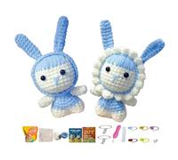 51buyoutgo 2pcs Crochet Kits for Beginners Adults Kids, Animal Rabbit Easy Learn to Crocheting Crotchet Crochet Yarn Starter Set UK with Step-by-Step Video Tutorials