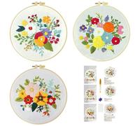 51buyoutgo 3 Pack Beginner Embroidery Kit for Adults - Complete Starter Set with Easy Pre-Printed Fabric, Flower Botanical Theme Fit for Stress Relief, DIY Home Decor & Mom Gifts