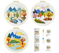 51buyoutgo 3 Pack Beginner Embroidery Kit for Adults - Complete Starter Set with Easy Pre-Printed Fabric, River Landscape Theme Fit for Stress Relief, DIY Home Decor & Mom Gifts