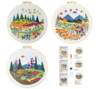 51buyoutgo 3 Pack Beginner Embroidery Kit for Adults - Complete Starter Set with Easy Pre-Printed Fabric, Flower Botanical Theme Fit for Stress Relief, DIY Home Decor & Mom Gifts
