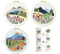 51buyoutgo 3 Pack Beginner Embroidery Kit for Adults - Complete Starter Set with Easy Pre-Printed Fabric, Flower Botanical Theme Fit for Stress Relief, DIY Home Decor & Mom Gifts