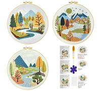 51buyoutgo 3 Pack Beginner Embroidery Kit for Adults - Complete Starter Set with Easy Pre-Printed Fabric, River Landscape Theme Fit for Stress Relief, DIY Home Decor & Mom Gifts