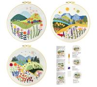 51buyoutgo 3 Pack Beginner Embroidery Kit for Adults - Complete Starter Set with Easy Pre-Printed Fabric, Flower Botanical Theme Fit for Stress Relief, DIY Home Decor & Mom Gifts