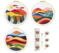 51buyoutgo 3 Set Embroidery Kits for Beginners Adults - Advanced Embroidery Starter Kit with Stamped Fabric, Easy Mountain Landscape Pre Printed Cross Stitch Patterns Crafts Gifts for DIY Home Decor
