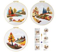 51buyoutgo 3 Set Embroidery Kits for Beginners Adults - Advanced Embroidery Starter Kit with Stamped Fabric, Easy Mountain Landscape Pre Printed Cross Stitch Patterns Crafts Gifts for DIY Home Decor