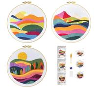 51buyoutgo 3 Set Embroidery Kits for Beginners Adults - Advanced Embroidery Starter Kit with Stamped Fabric, Easy Mountain Landscape Pre Printed Cross Stitch Patterns Crafts Gifts for DIY Home Decor