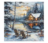 51buyoutgo Riverside Landscape 11ct Cross Stitch, 11 Count Counted Stamped Pre Printed Cross Stitch Embroidery Kits for Adults Beginners Starter Advanced Easy Crossstitch Patterns Set Wall Decor