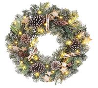 51cm/20 Inch Christmas Wreath for Front Door with LED Lights Large Artificial Wreath with Pine Cones Little Stars Cinnamon Sticks Door Wreaths Christmas Decorations Fireplace Mantel Xmas Ornament