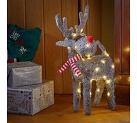 51cm Battery Operated Rattan Woven Blitzen Reindeer with Warm White LEDs Samuel Alexander Grey One Size