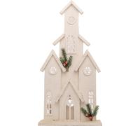 51cm Battery Powered Warm White LEDs Wooden Tower House Snow Covered Cottage Village Indoor Christmas Decorations, Wood Shatchi White One Size