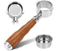 51mm 2 Ears Bottomless Portafilter for De-longhi Stilosa ECP3420/EC155/BCO430/EC260 Coffee Machine, Espresso Bottomless Portafilter with 1 Filter Baskets, Stainless Steel and Rosewood Handle