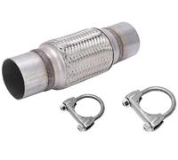 51mm (2") ID x 250mm (10") Universal Stainless Steel Exhaust Flexi Pipe - Flexible Exhaust Repair Joint with Clamps | Car Exhaust Flex Pipe