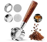 51mm Bottomless Portafilter 3 Ears for Espresso Machine, Stainless Steel Portafilter with Puck Screen & Filter Basket, Compatible with DeLonghi EC680 EC685 EC885, Wooden Handle Coffee Accessory