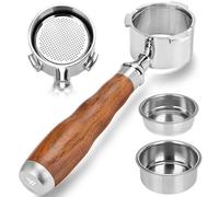 51mm Bottomless Portafilter 3 Ears with 2 Filter Baskets(Single+Double Shots), 100% Stainless Steel Portafilter Compatible with Delonghi Dedica EC680, EC685 Espresso Machine,Walnut Handle