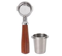 51mm Coffee Bottomless Portafilter with Detachable Handle and Coffee Powder Picker for 51mm Espresso Machines, Stainless Steel and Mahogany (Silver)