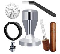 51mm Espresso Tamper Set, 5PCS Coffee Tamper Kit with WDT Tool, Coffee Stirrer, Dosing Funnel, Puck Screen 51mm Espresso Accessories Tampers Kit (Silver)
