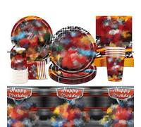 51Pcs Birthday Party Tableware Set for Kids, Car Birthday Decorations Include Car Tablecloths Paper Cups Plates Napkins Car Theme Birthday Party Supplies for 10 Guests Boys Girls