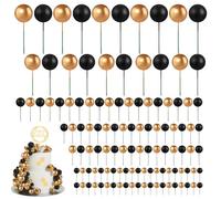 51PCS Cake Decorations, 50Pcs Cake Balls Decoration with Cake Topper, Black and Gold Cake Decorations, Birthday Cake Balls Decorations for Wedding Birthday Cakes Decoration
