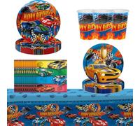 51PCS Cars Birthday Decorations, Cars Party Tableware Set,Car Party Supplies for Boys birthday,Hot Car Tableware Decoration for Kids Includes Plates Napkins Tablecloths For 10 Guests