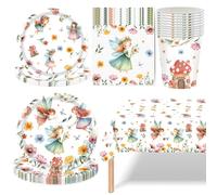 51pcs Fairy Flower Birthday Party Supplies, Flower Party Tableware,Plates, Napkins, Cups,Tablecloth, Fairy Tableware Party Supplies-10 people