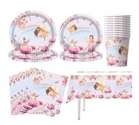 51pcs Fairy Flower Birthday Party Supplies, Flower Party Tableware,Plates, Napkins, Cups,Tablecloth, Fairy Tableware Supplies-10 People