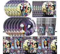 51pcs Halloween Decorations - Purple Party Tableware Set for 10 Guests with Plates, Cups, Napkins, Tablecloth Cover Dinnerware for Halloween Party Supplies