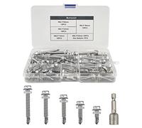 51pcs M6.3 Stainless Steel Self Tapping Hex Head Screws Full Thread Metal Roofing Drill Bolts External Hexagonal Dovetail Self Drilling Tail Screws, with Nut Setter, Washers(5 Sizes)