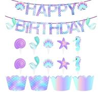 51pcs Mermaid Cake Toppers Paper Inserts for Birthday Party Decor